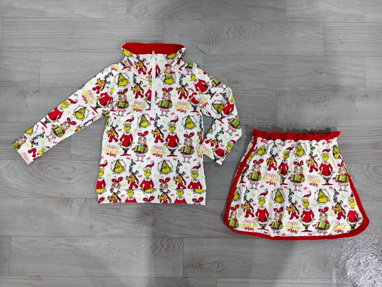 Green face gift pullover skirt girls Christmas outfit