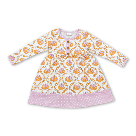 Long sleeves pink bow pumpkin kids girls fall dresses