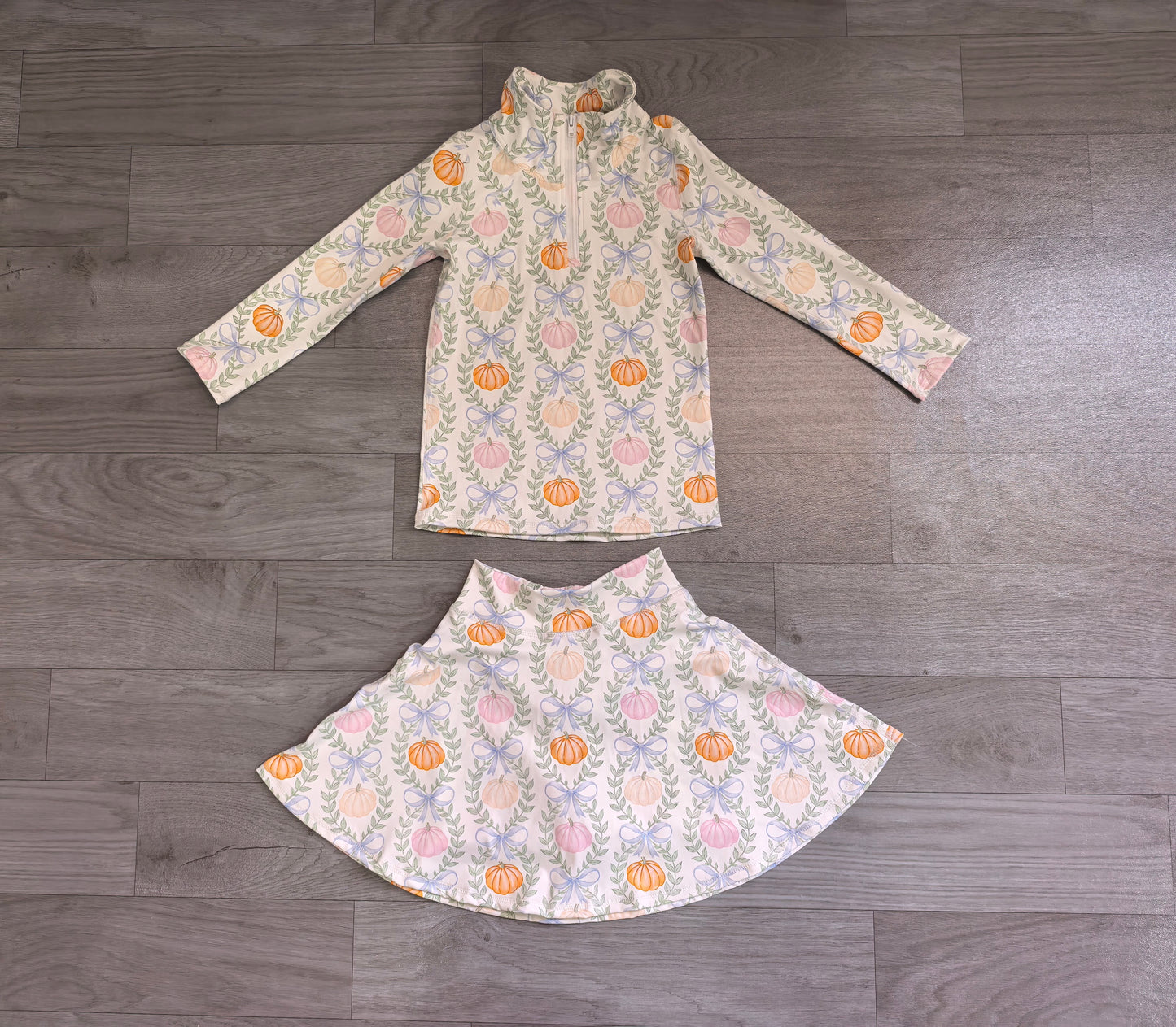 Long sleeves pumpkin bow kids girls fall active wear set
