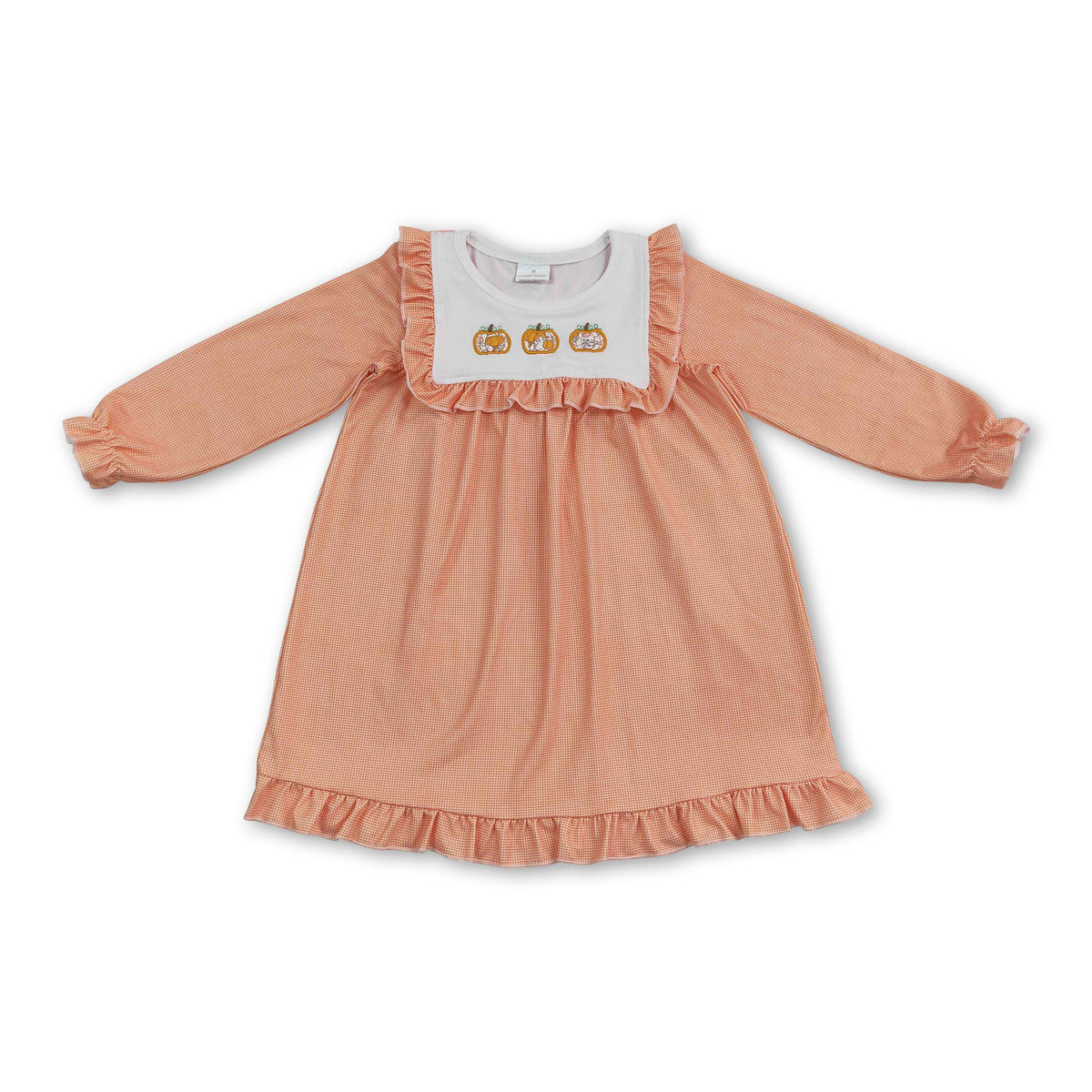 Long sleeves pumpkin embroidery ruffle girls fall dress