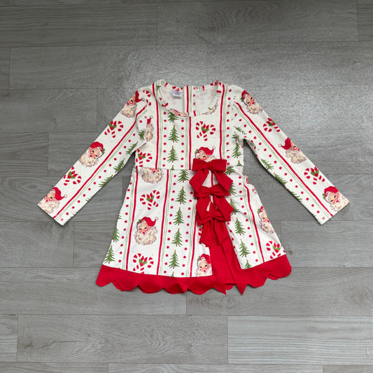 Santa candy cane Christmas tree scallop girls active dress