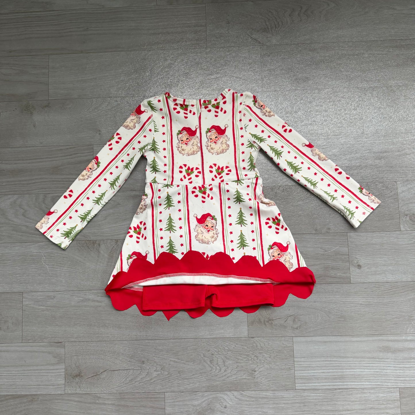 Santa candy cane Christmas tree scallop girls active dress