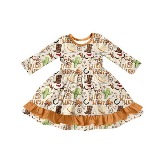 Long sleeves wild west bull skull western girls dresses