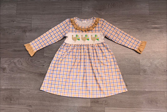 Plaid turkey embroidery girls Thanksgiving dress