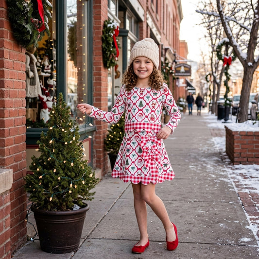 Santa deer bow scallop girls Christmas active wear set