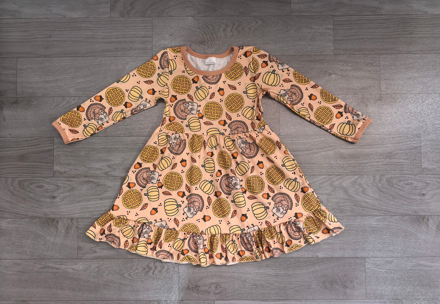 Turkey pumpkin ruffle girls Thanksgiving dress