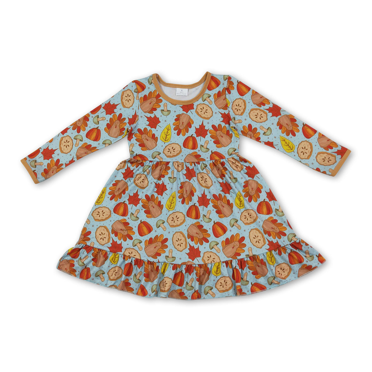 Turkey leaves ruffle kids girls Thanksgiving dress