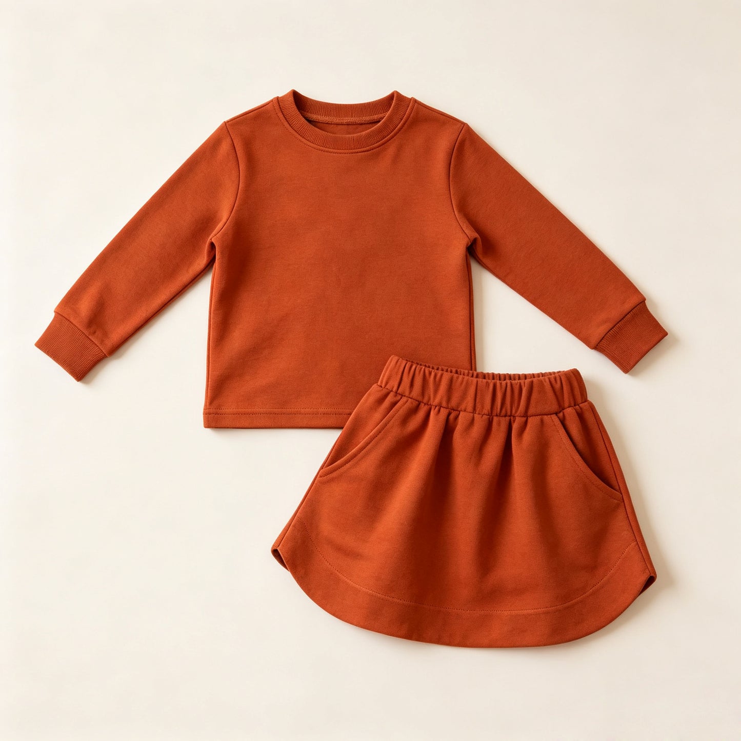 Long sleeves brown cotton top skirt kids girls outfits