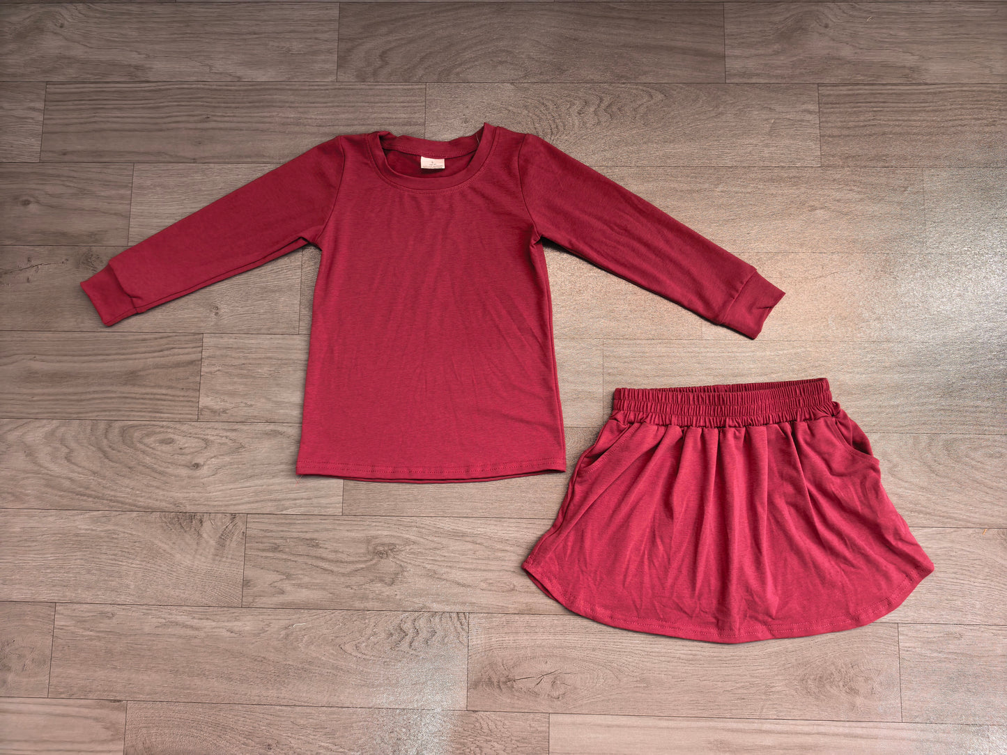 Long sleeves solid cotton top skirt kids girls outfits