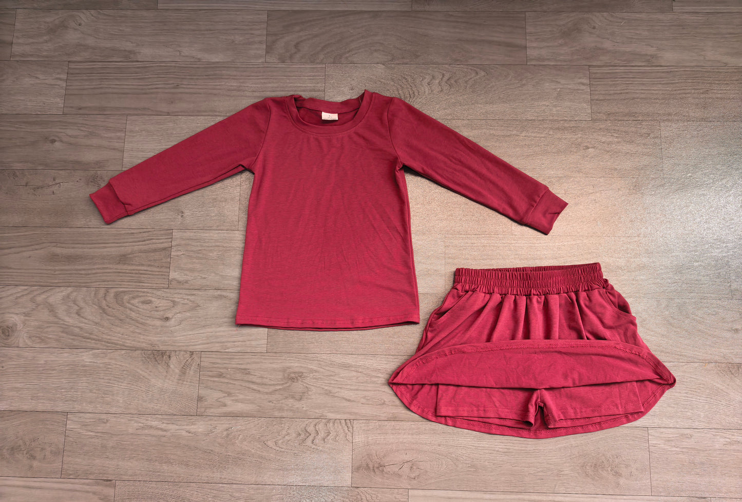 Long sleeves solid cotton top skirt kids girls outfits