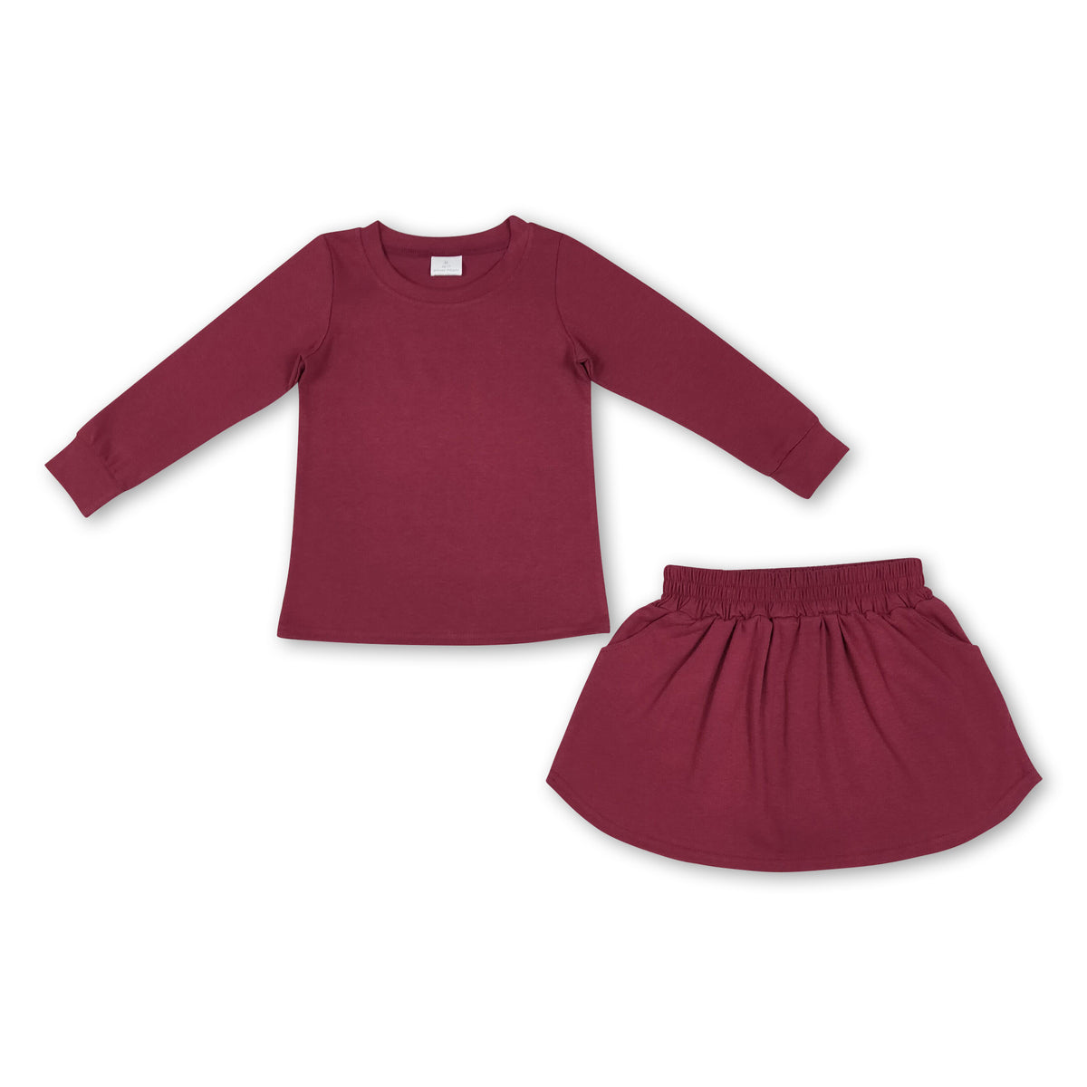 Long sleeves solid cotton top skirt kids girls outfits