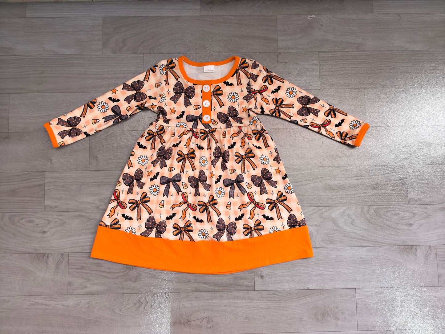 Plaid bow candy corn floral girls Halloween dresses