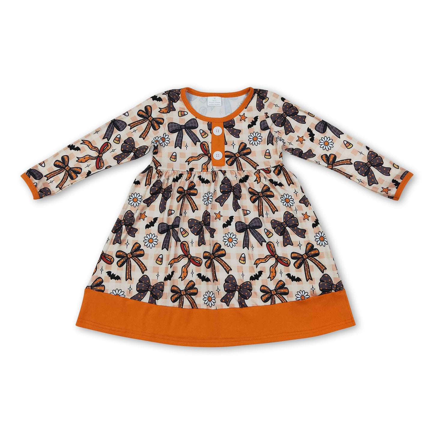 Plaid bow candy corn floral girls Halloween dresses