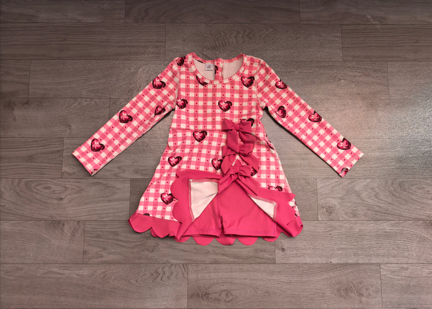 Pink plaid heart scallop girls valentine's athletic dress