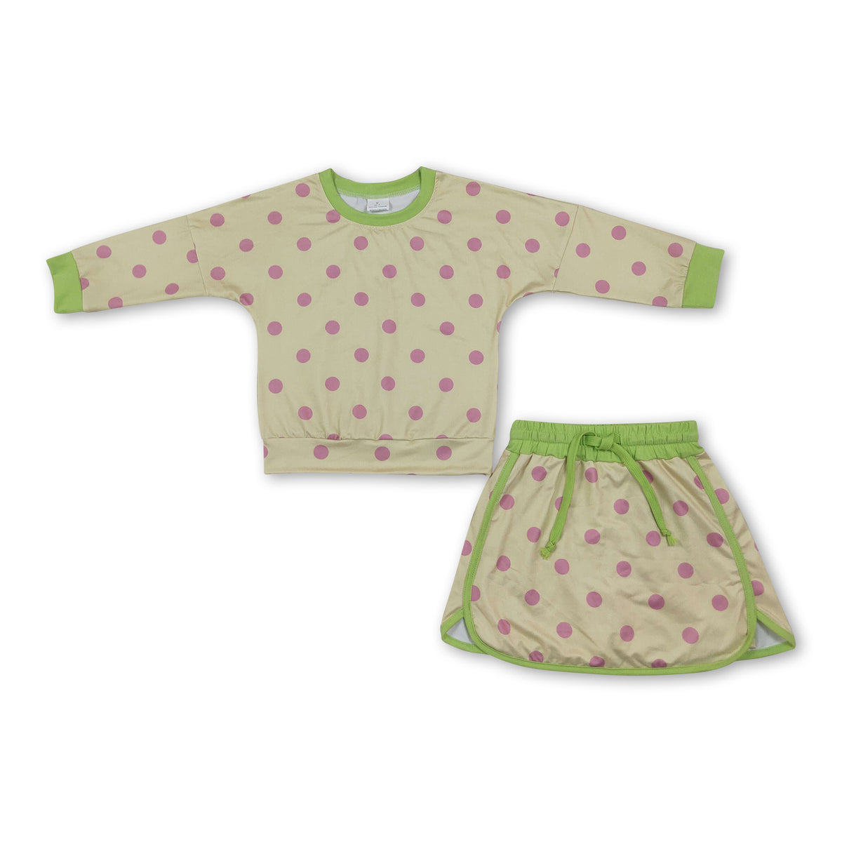 Long sleeves yellow polka dots top skirt girls outfits