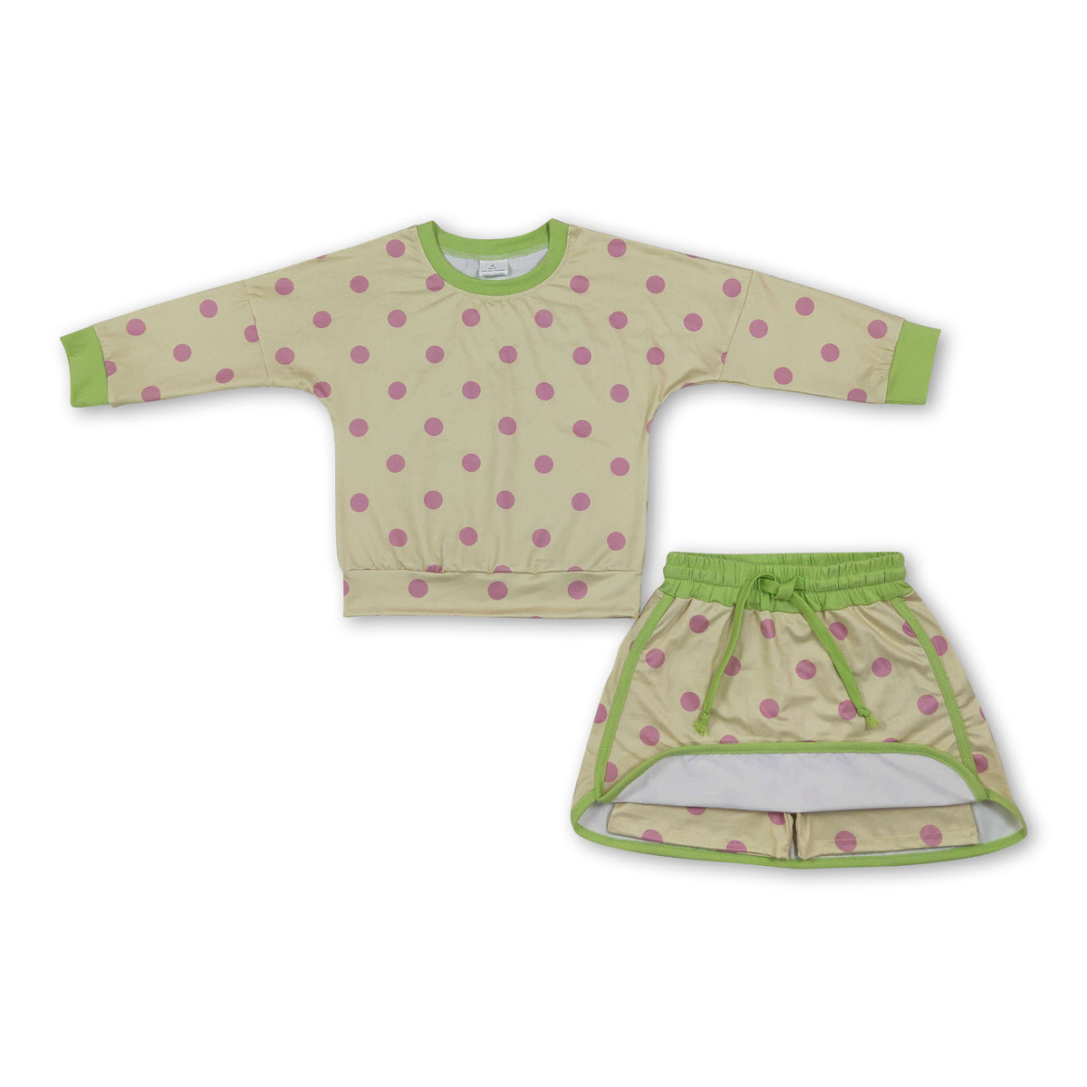 Long sleeves yellow polka dots top skirt girls outfits