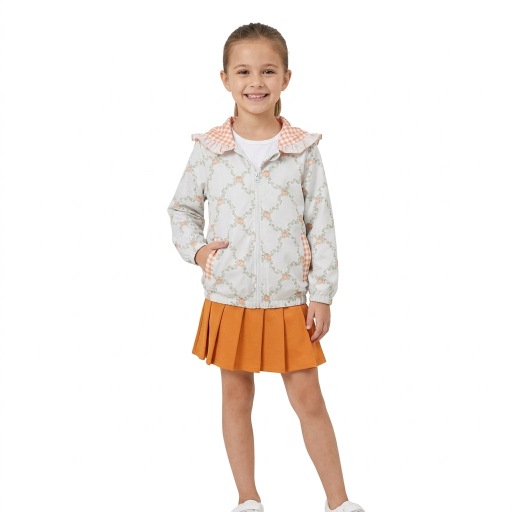 Pumpkin zipper hooded jacket pleated skirt girls outfits