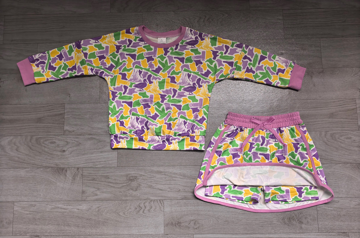Camo duck top skirt girls Mardi Gras outfits