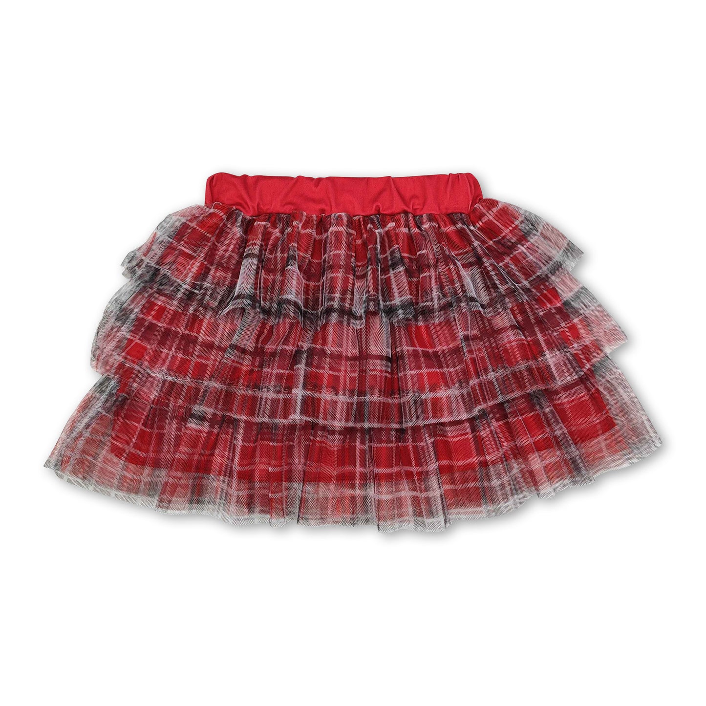 Red plaid ruffle kids girls tulle Christmas skirt