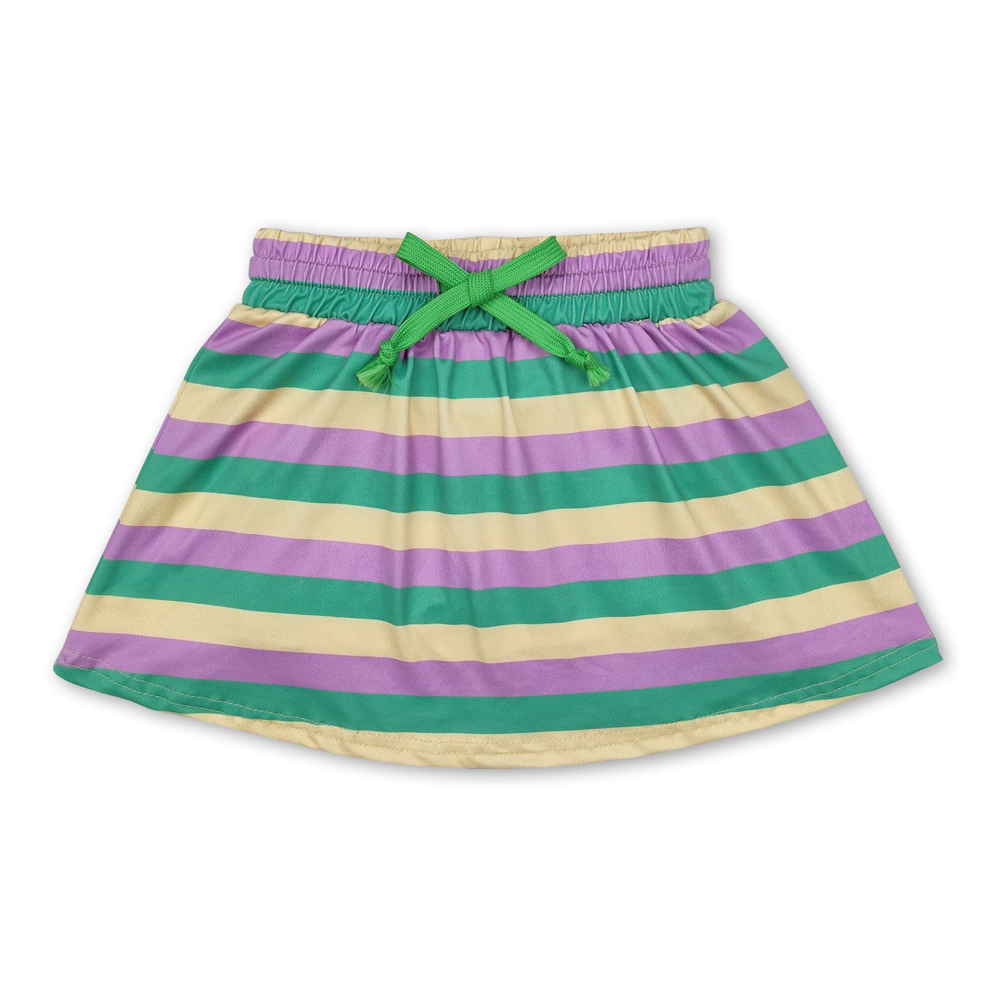 Yellow purple green stripe girls mardi gras skirt