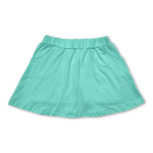 Green cotton pocket kids girls summer skirt