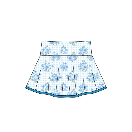 Blue plaid floral kids girls activewear skirt