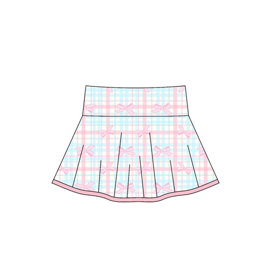 Plaid pink bow kids girls activewear skirt