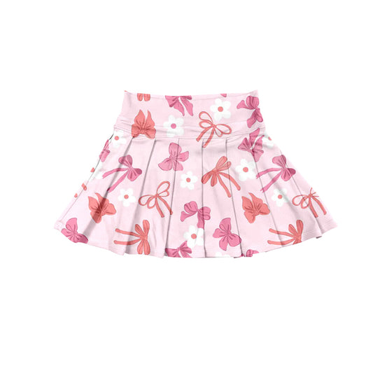 Floral pink bows kids girls summer activewear pleated skorts