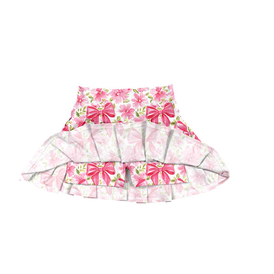 Floral pink bows girls summer activewear pleated skorts