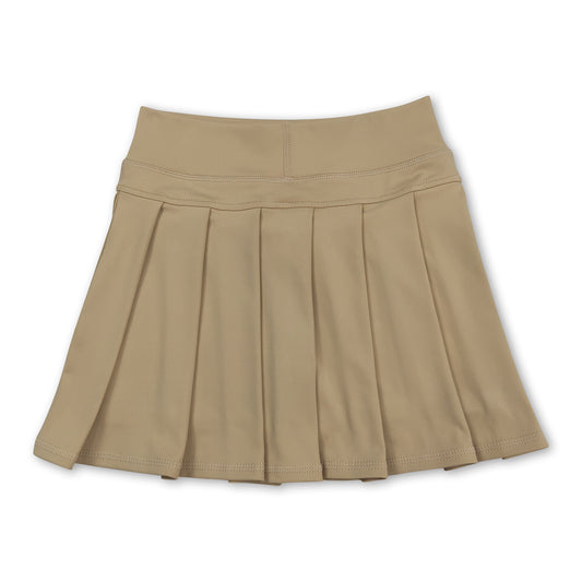 Khaki high waist kids girls summer activewear pleated skorts