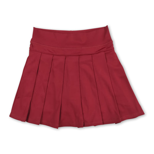Maroon high waist kids girls summer activewear pleated skorts