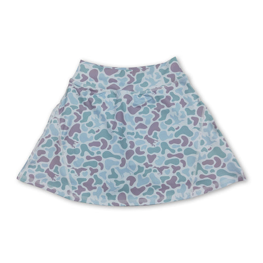 High waist light green duck dog camo kids girls activewear skirt