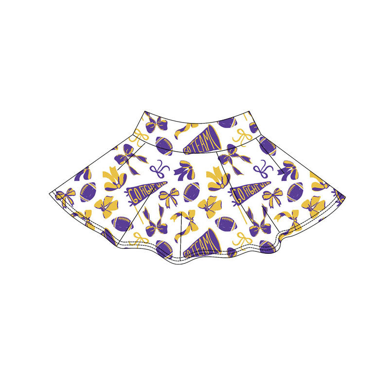 purple yellow  bow football go team kids girls activewear skirt