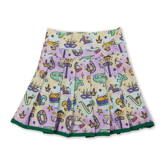 Donut crocodile kids girls Mardi Gras pleated yoga skirt