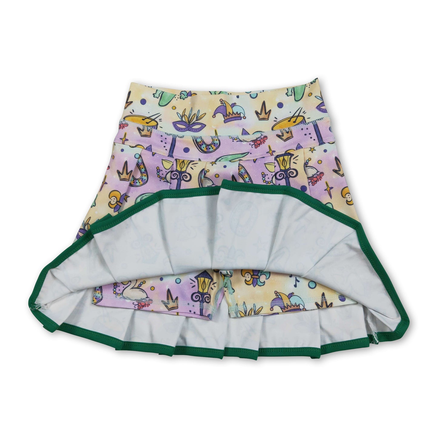 Donut crocodile kids girls Mardi Gras pleated yoga skirt