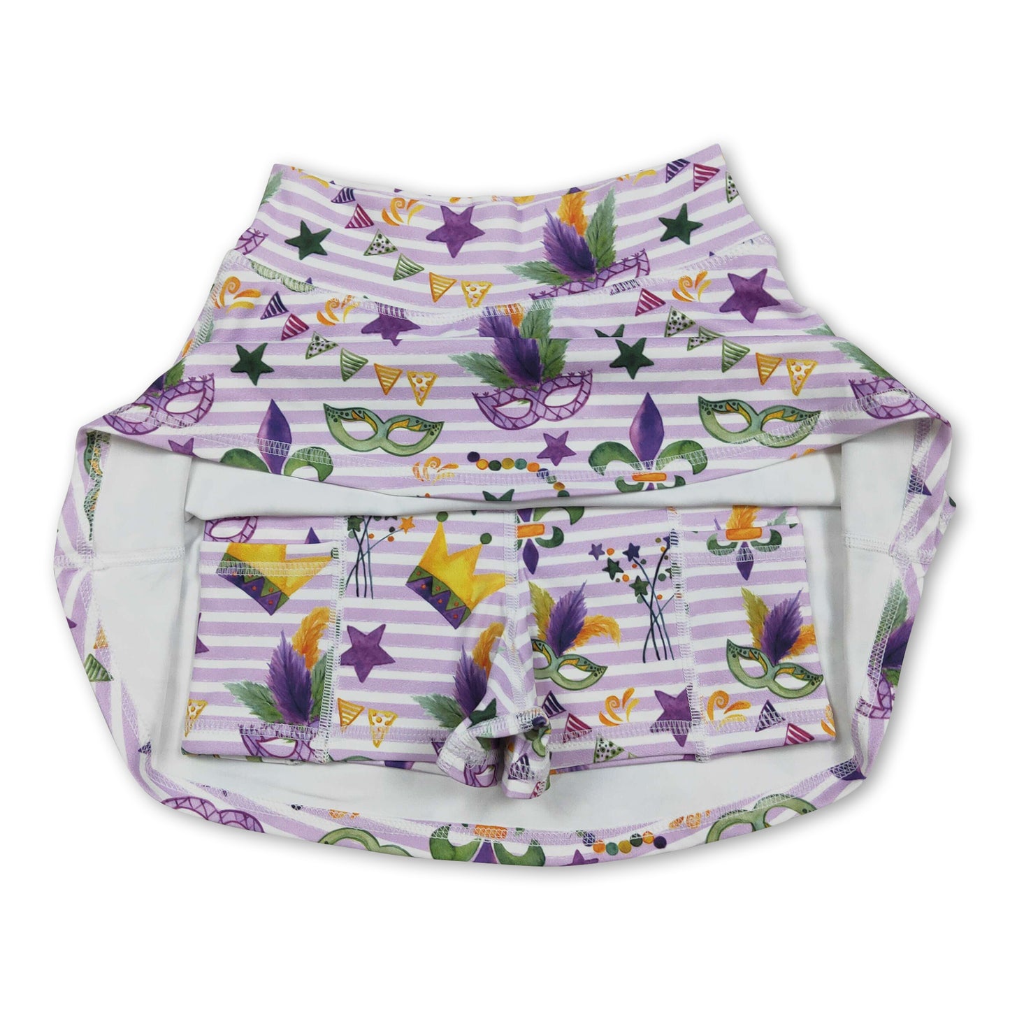 High waist stripe crown girls Mardi Gras activewear skirt