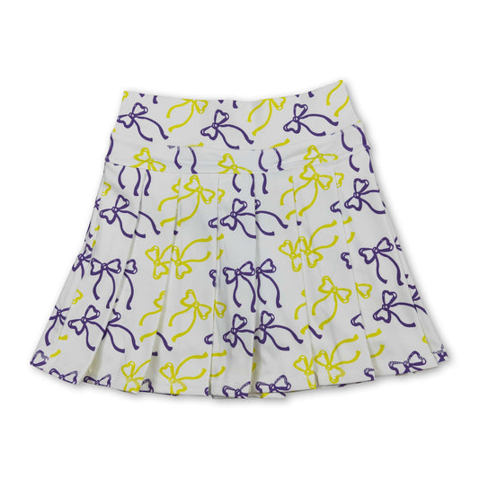Purple yellow bow kids girls Mardi Gras pleated skirt