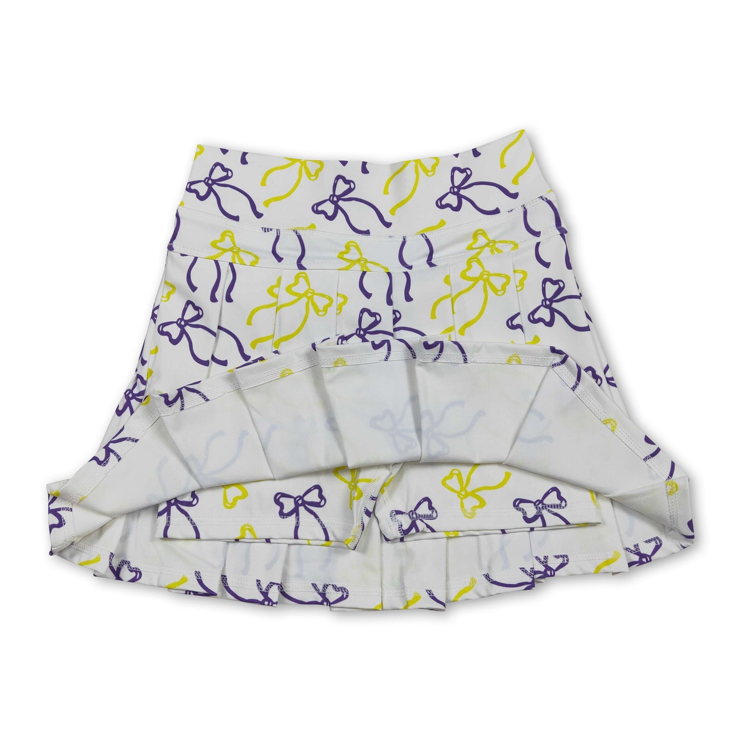 Purple yellow bow kids girls Mardi Gras pleated skirt