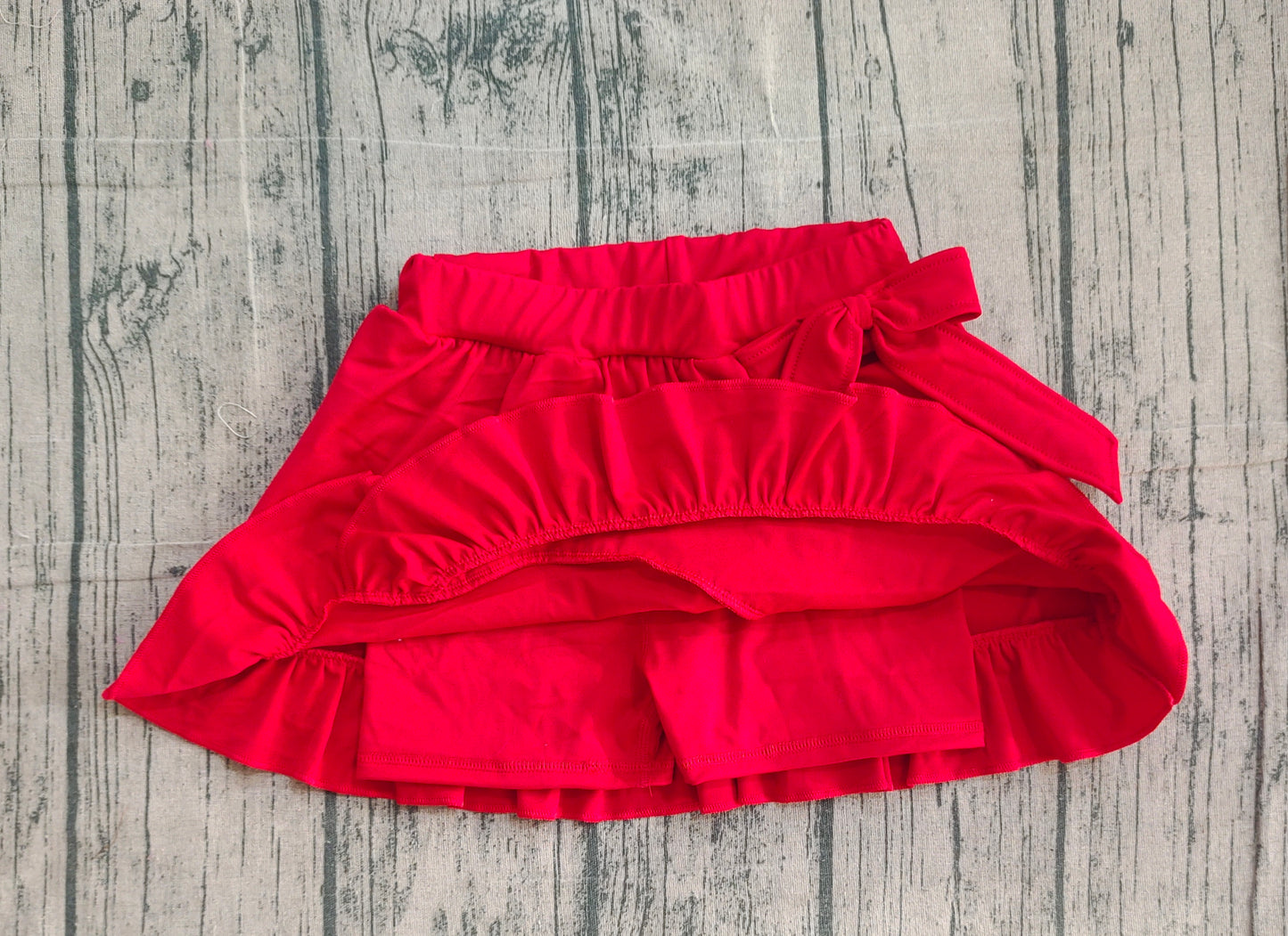 Red bow ruffle kids girls summer active yoga skirt
