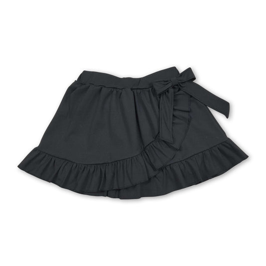 Black bow ruffle kids girls summer active yoga skirt