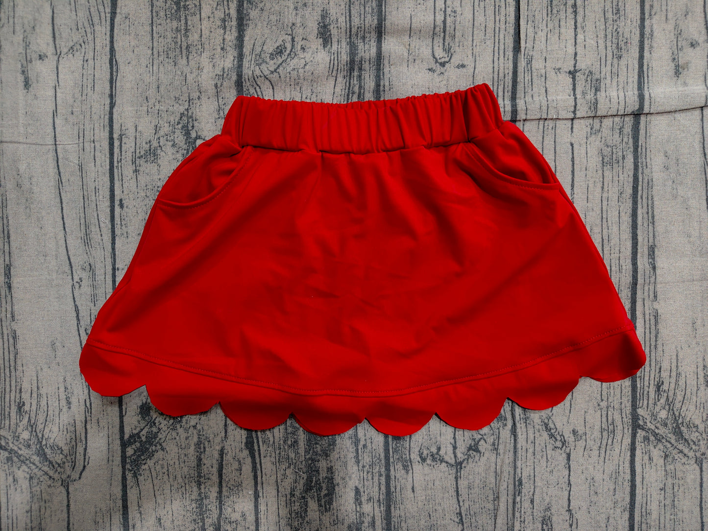 Red pockets scallop kids girls summer activwear skirt