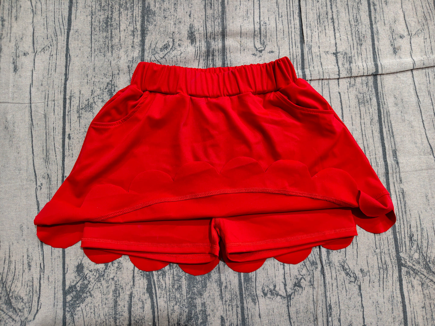 Red pockets scallop kids girls summer activwear skirt