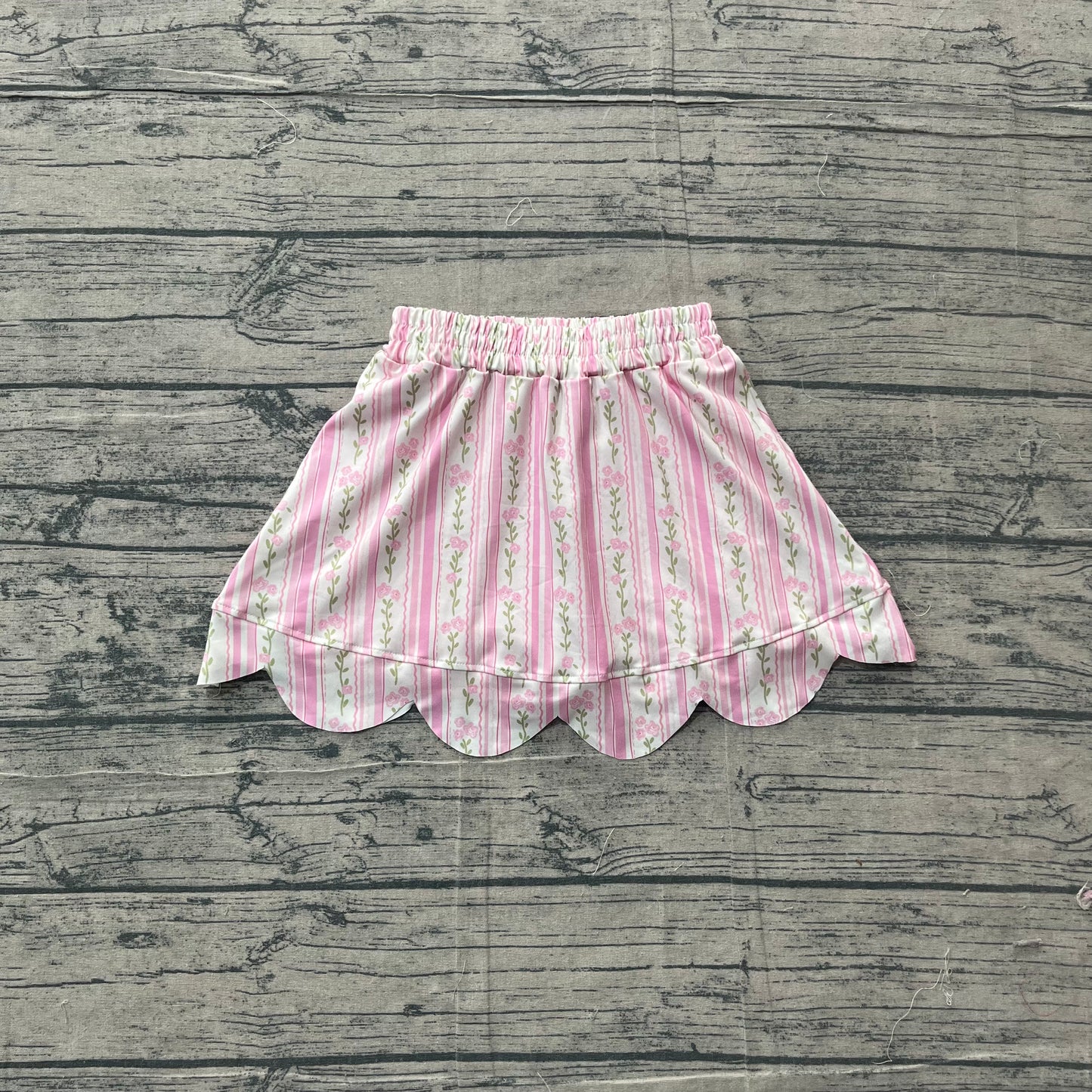 Pink floral elastic waist scallop kids girls skirts