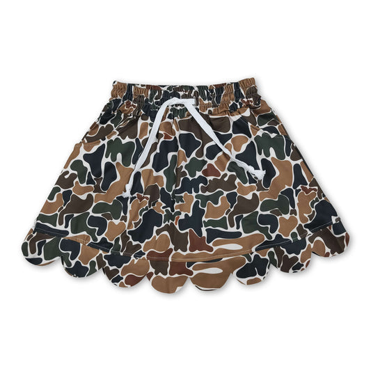 Brown camo pocket scallop kids girls skirt