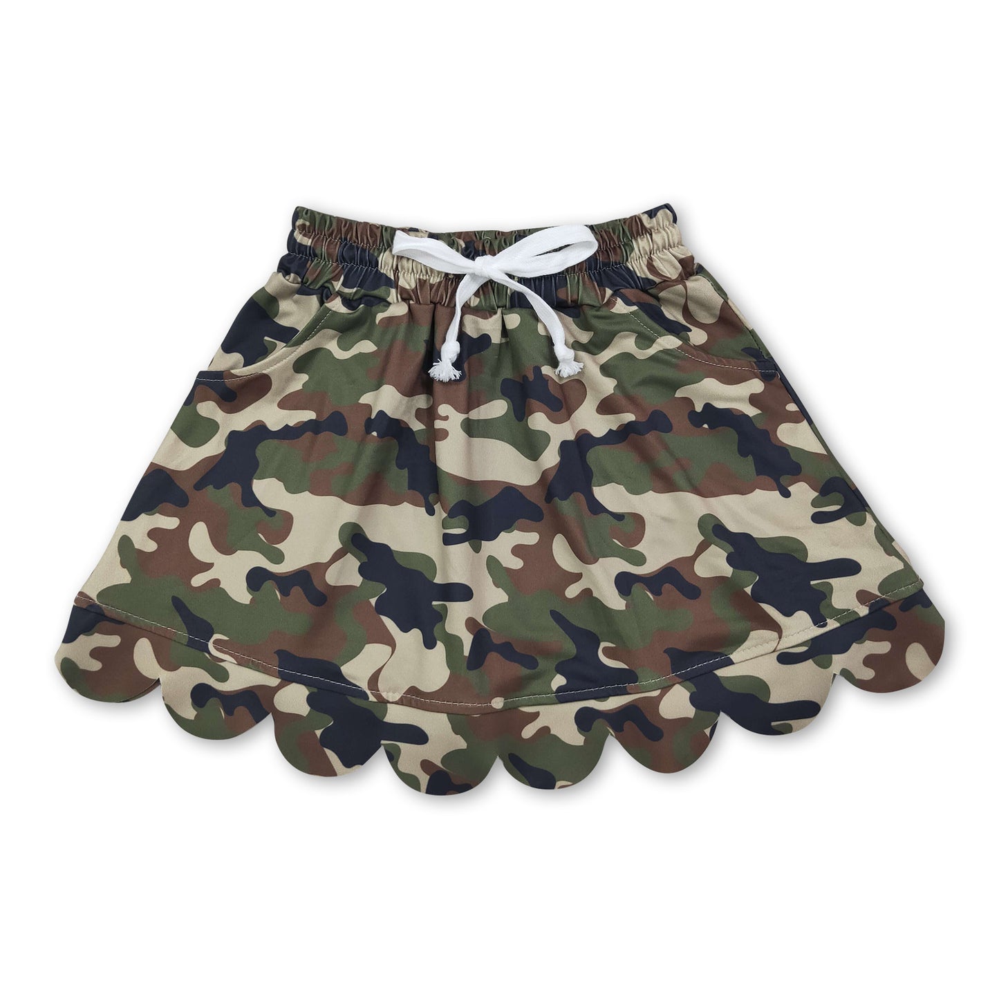 Green camo pocket scallop kids girls skirt