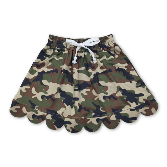 Green camo pocket scallop kids girls skirt