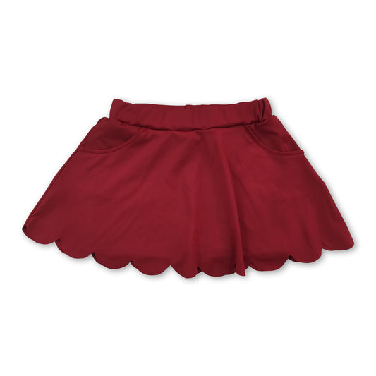 Maroon pockets scallop kids girls summer active wear skirt