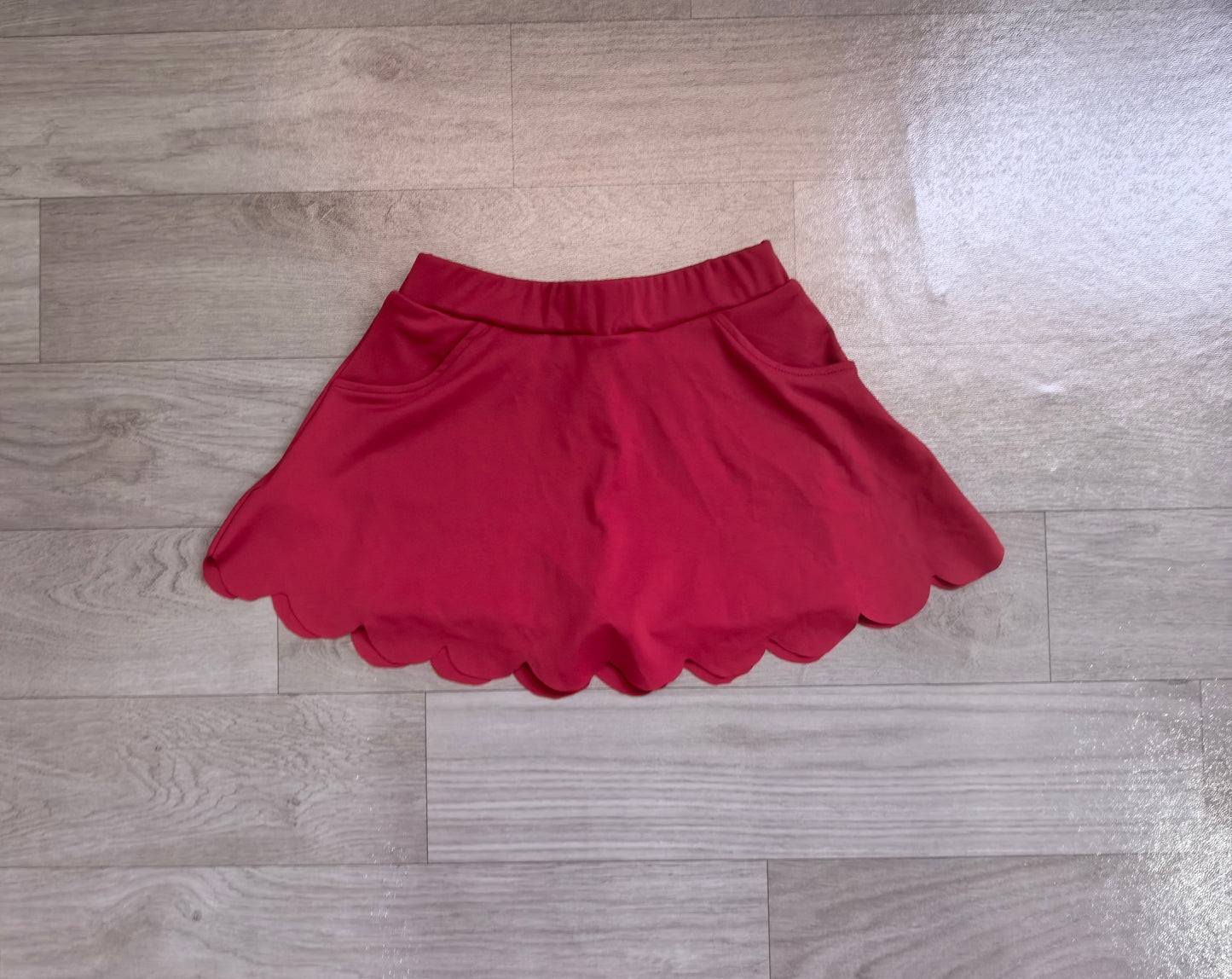 Maroon pockets scallop kids girls summer active wear skirt
