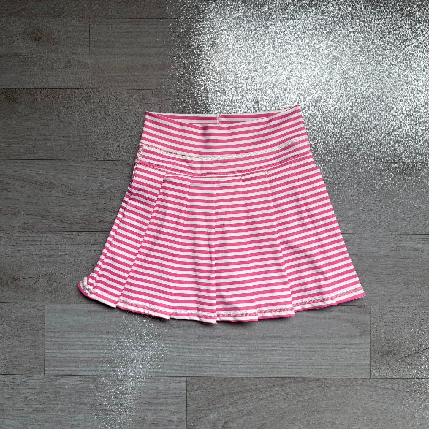 Pink stripe kids girls summer active pleated skirt