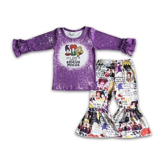 Purple shirt witches bell bottom pants girls Halloween set